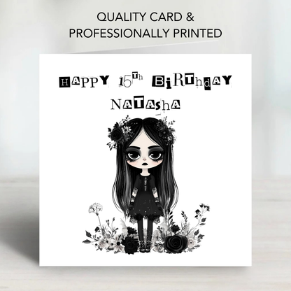 Gothic Birthday Card, Alternative Creepy Girl Art - C799