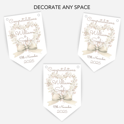 Engagement or Wedding Heart and Bow Bunting - B207