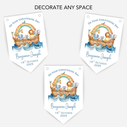Noah's Ark Christening or Baptism Blue Bunting - B219