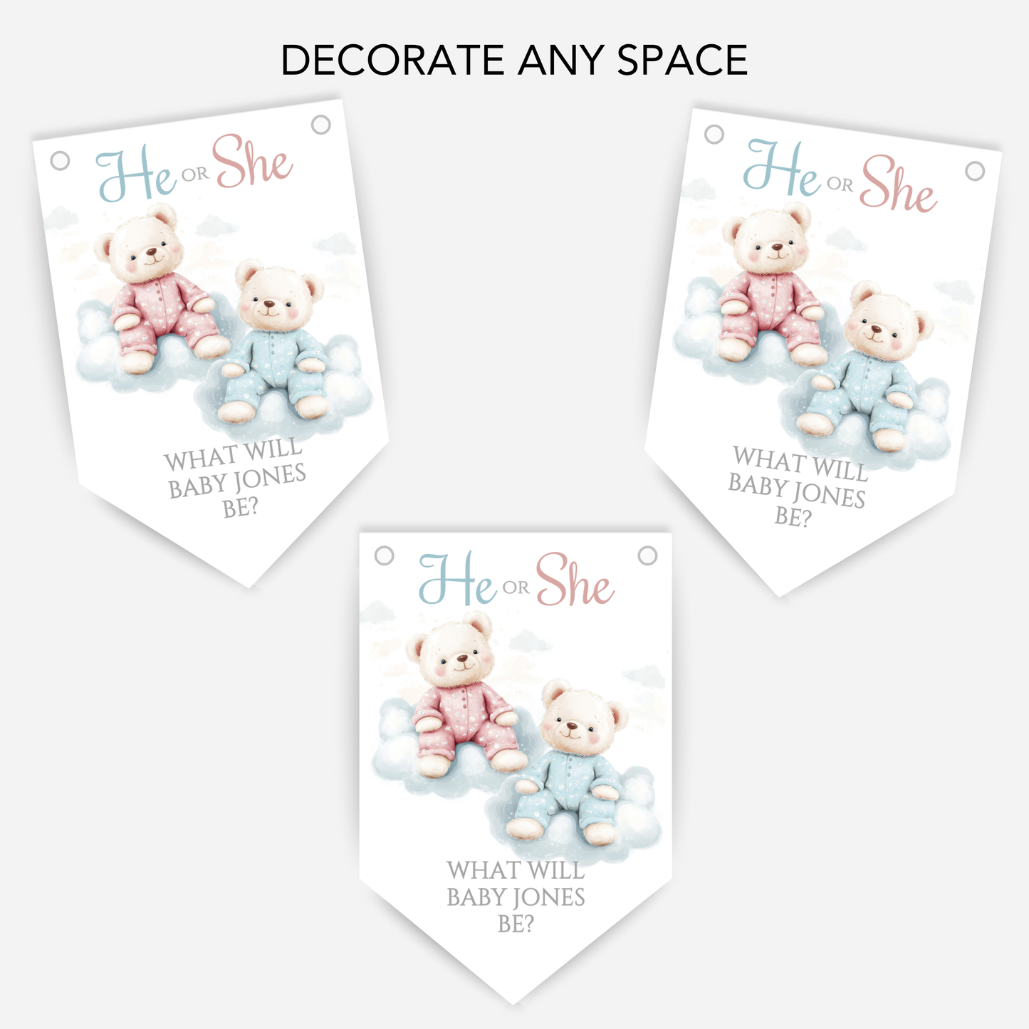 Cute Pink and Blue Teddy Bear Gender Reveal Bunting - B202