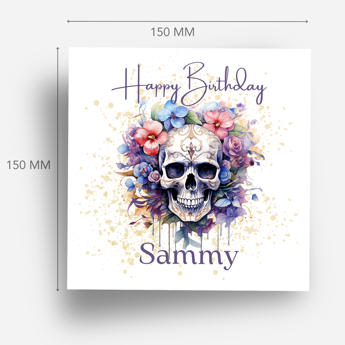 Gothic Floral Skull Birthday Card - C133
