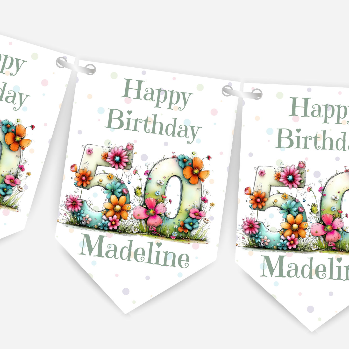 Quirky Floral Any Number Bunting – Party Banner – Party Decoration - B284