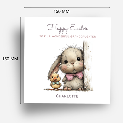 Easter Card With A Cute Bunny & Chick Design - C839