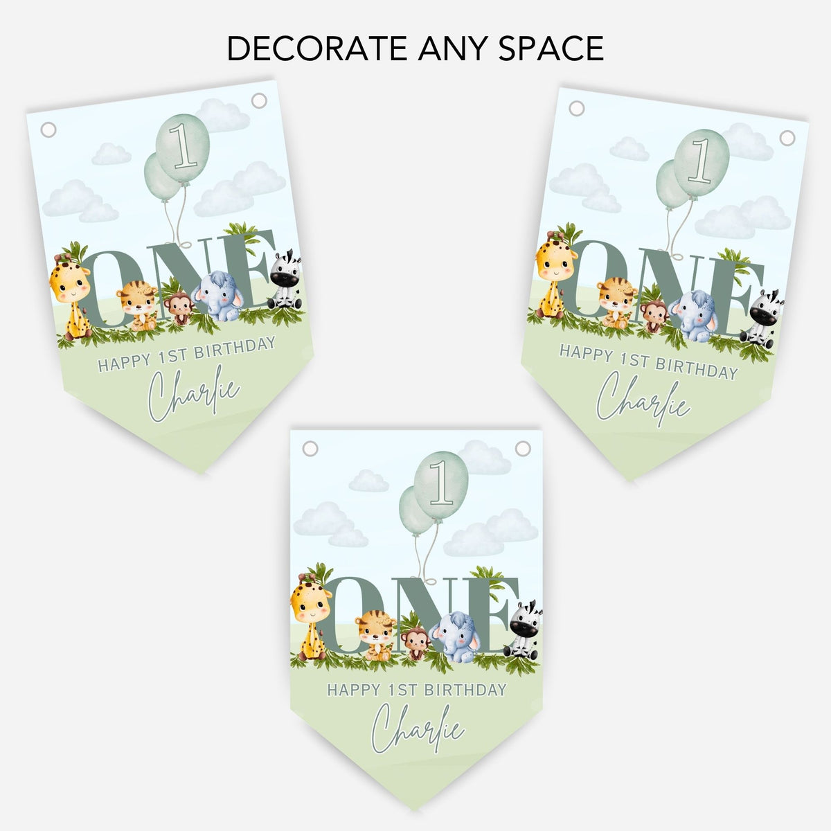 1st Birthday Baby Safari AnimalBunting - B326