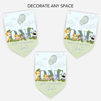 1st Birthday Baby Safari AnimalBunting - B326