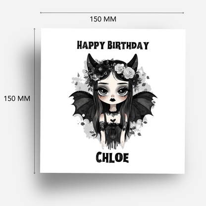 Gothic Birthday Card, Alternative Creepy Girl Art - C797
