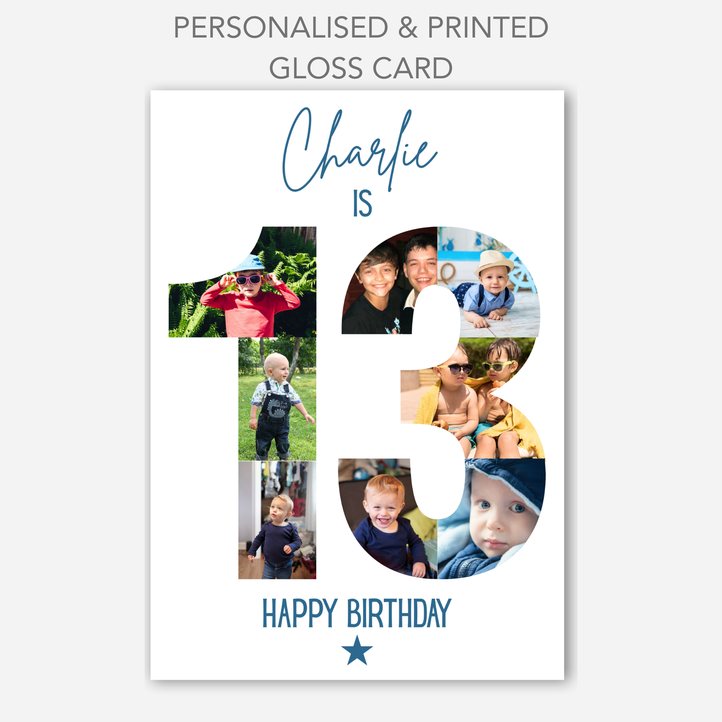 Blue 13th Birthday Photo Collage Card - PC49