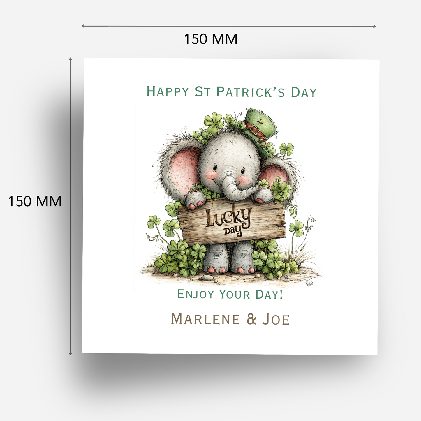 St Patrick's Day Card - Cute Elephant Design - C806