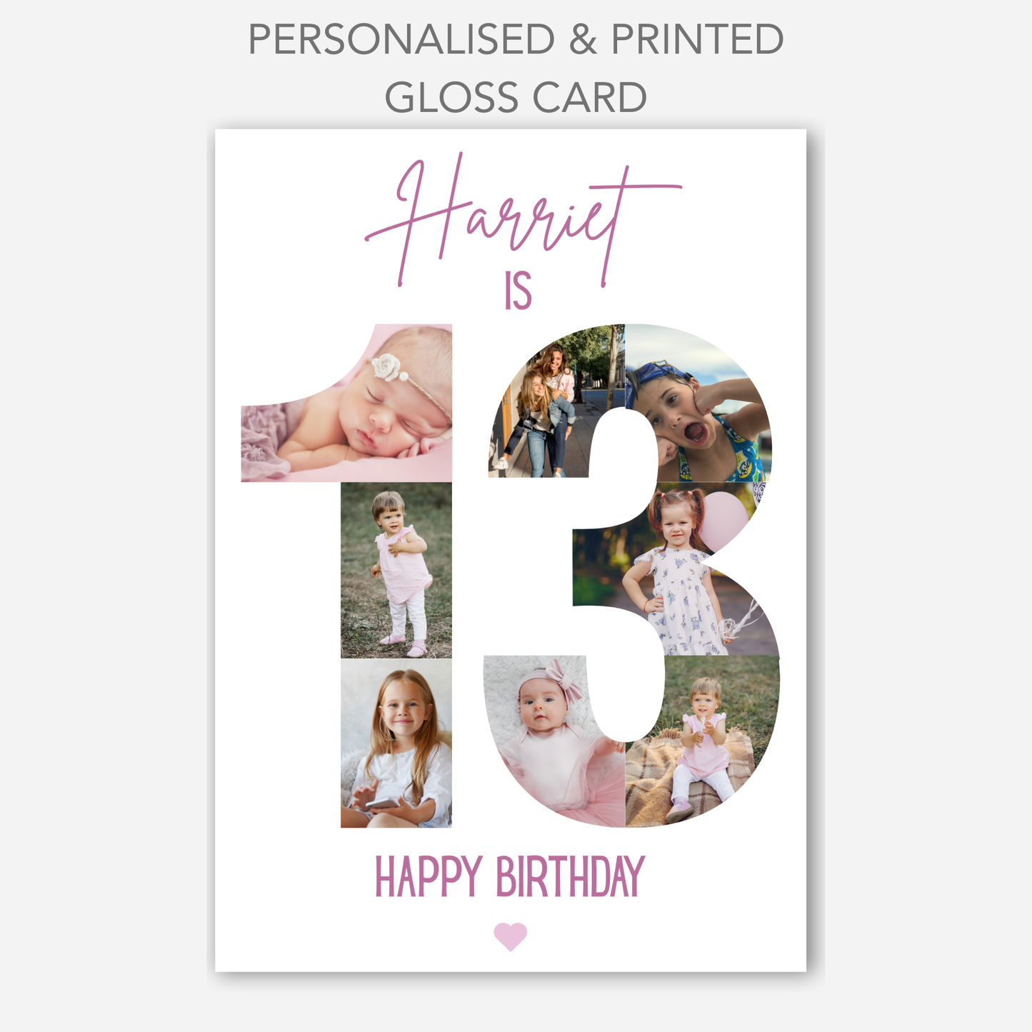 Pink 13th Birthday Photo Collage Card - PC48