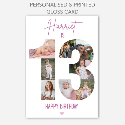 Pink 13th Birthday Photo Collage Card - PC48