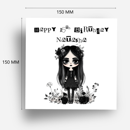 Gothic Birthday Card, Alternative Creepy Girl Art - C799