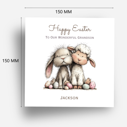 Easter Card With A Cute Bunny & Lamb Design - C838