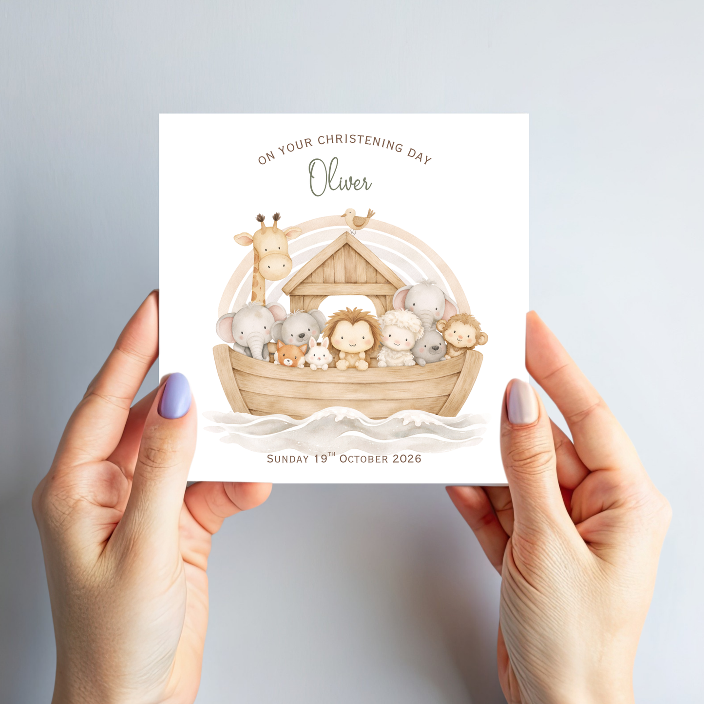 Christening & Baptism Noah Ark Card - Neutral Design - C872