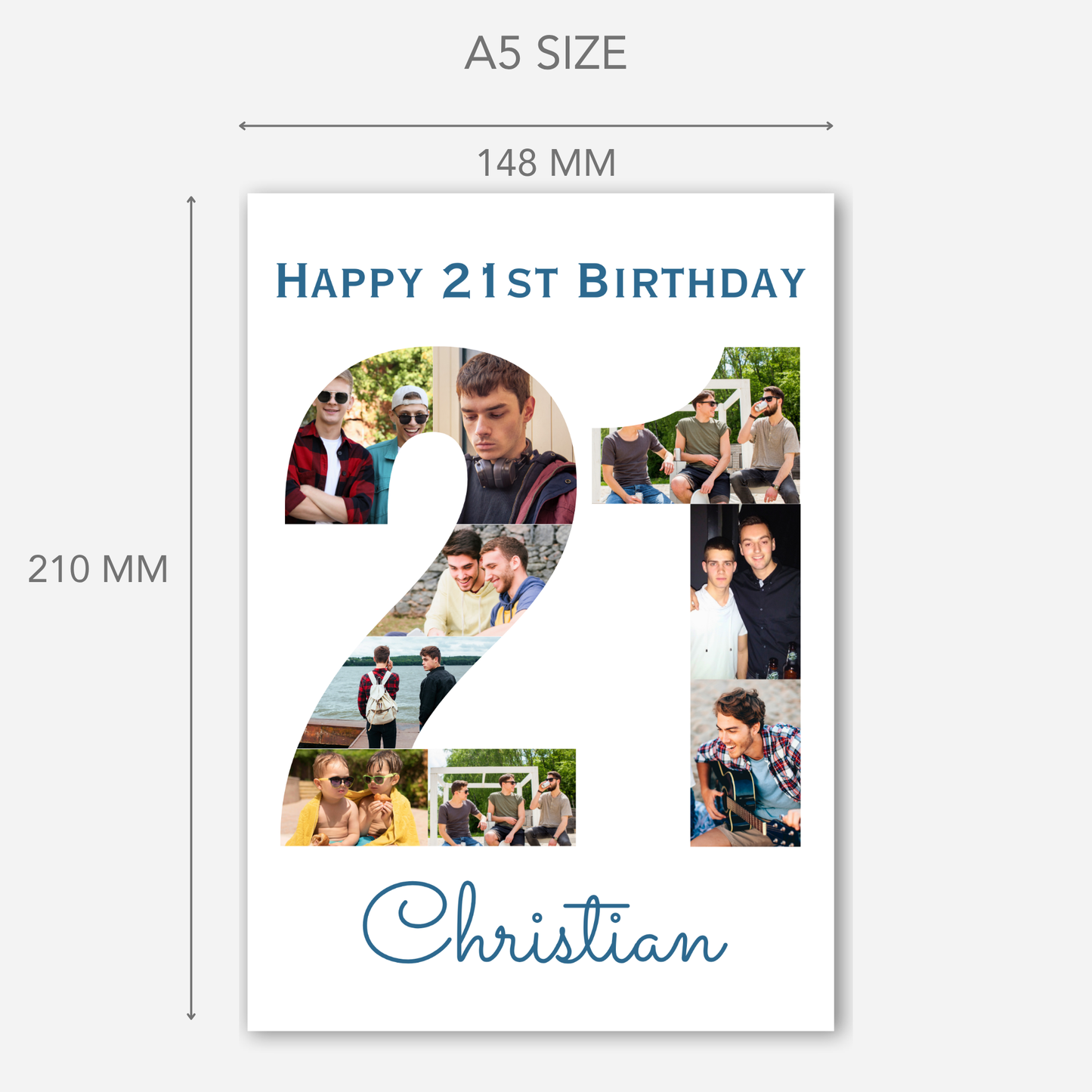 Blue 21st Birthday Photo Collage Card - PC08