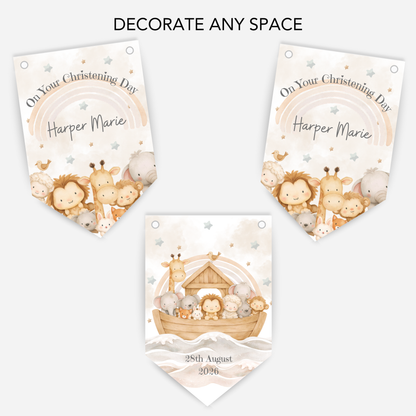 Noah's Ark Christening or Baptism Neutral Bunting - B293
