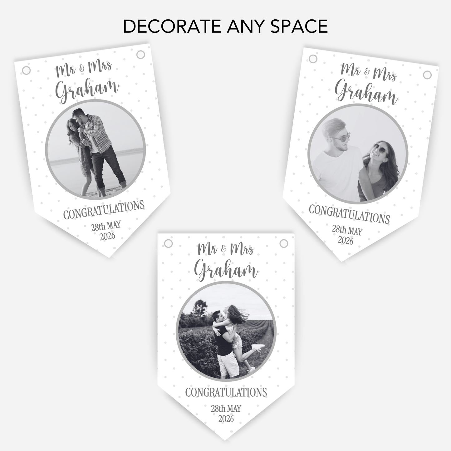 Black & White "Congratulations" Wedding or Engagement Photo Bunting - B310