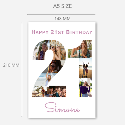 Pink 21st Birthday Photo Collage Card - PC07