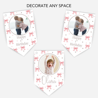 Birthday Party Photo Bunting With Bows- B327