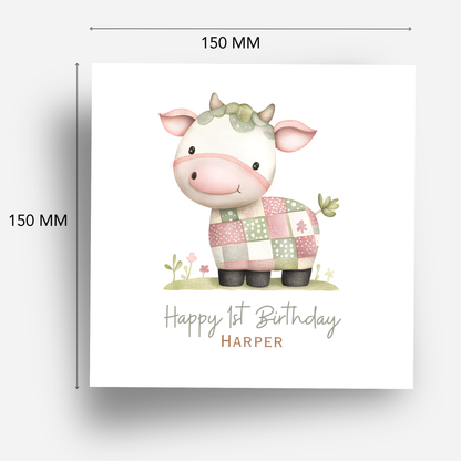 Cute Patchwork Cow Birthday Card - C599