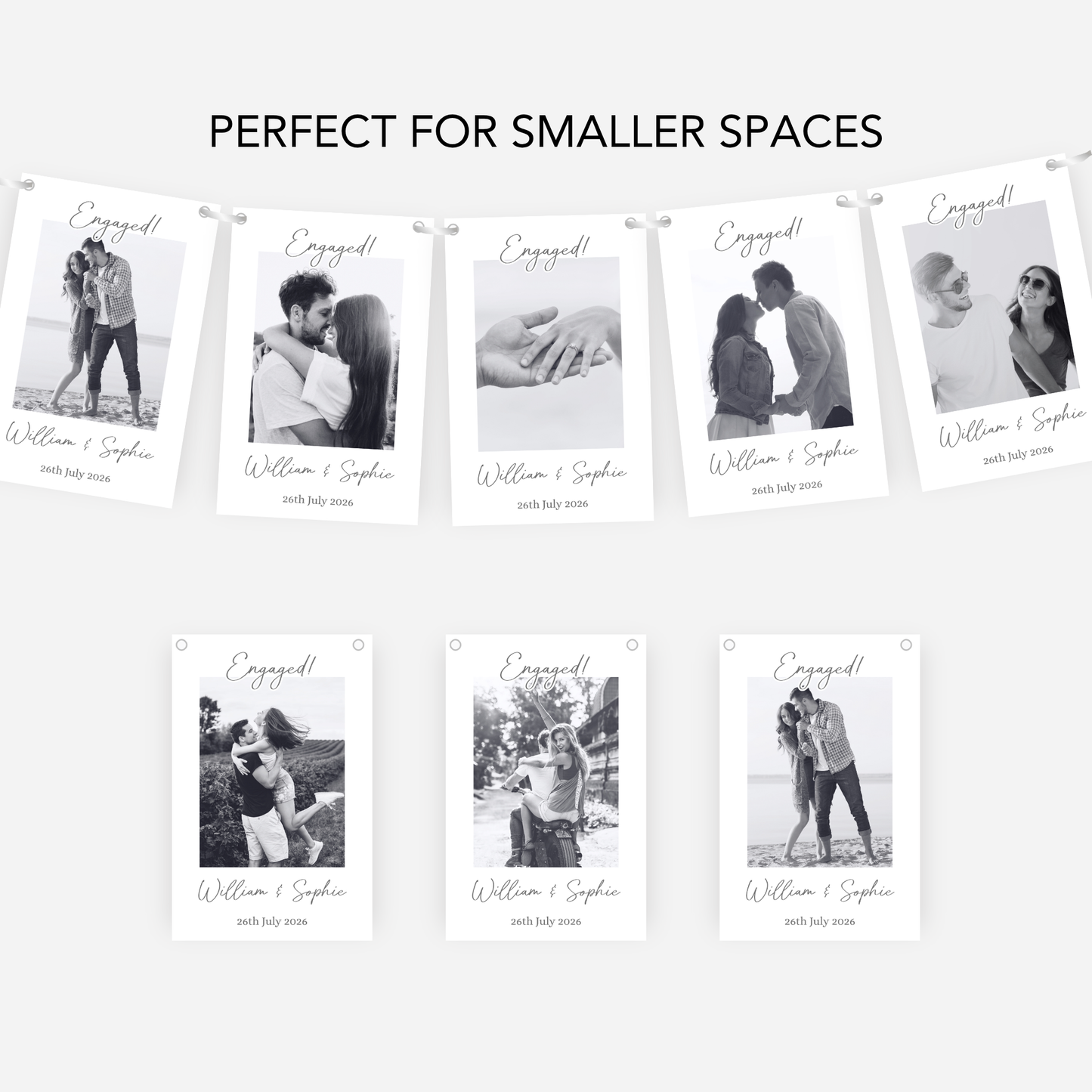 Black and White Smaller Photo Engagement or Wedding Bunting -  S200