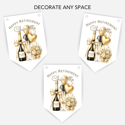 Retirement or any occasion bunting, pretty flowers, fizz and balloons design - B314