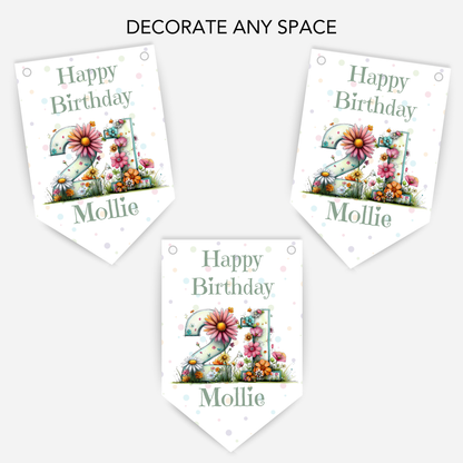 Quirky Floral Any Number Bunting – Party Banner – Party Decoration - B285