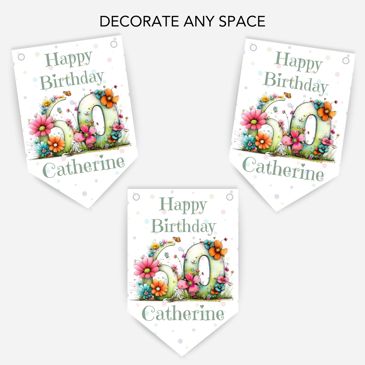 Quirky Floral Any Number Bunting – Party Banner – Party Decoration - B286