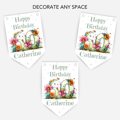 Quirky Floral Any Number Bunting – Party Banner – Party Decoration - B286