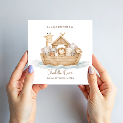 Christening & Baptism Noah Ark Card - Neutral Design - C873