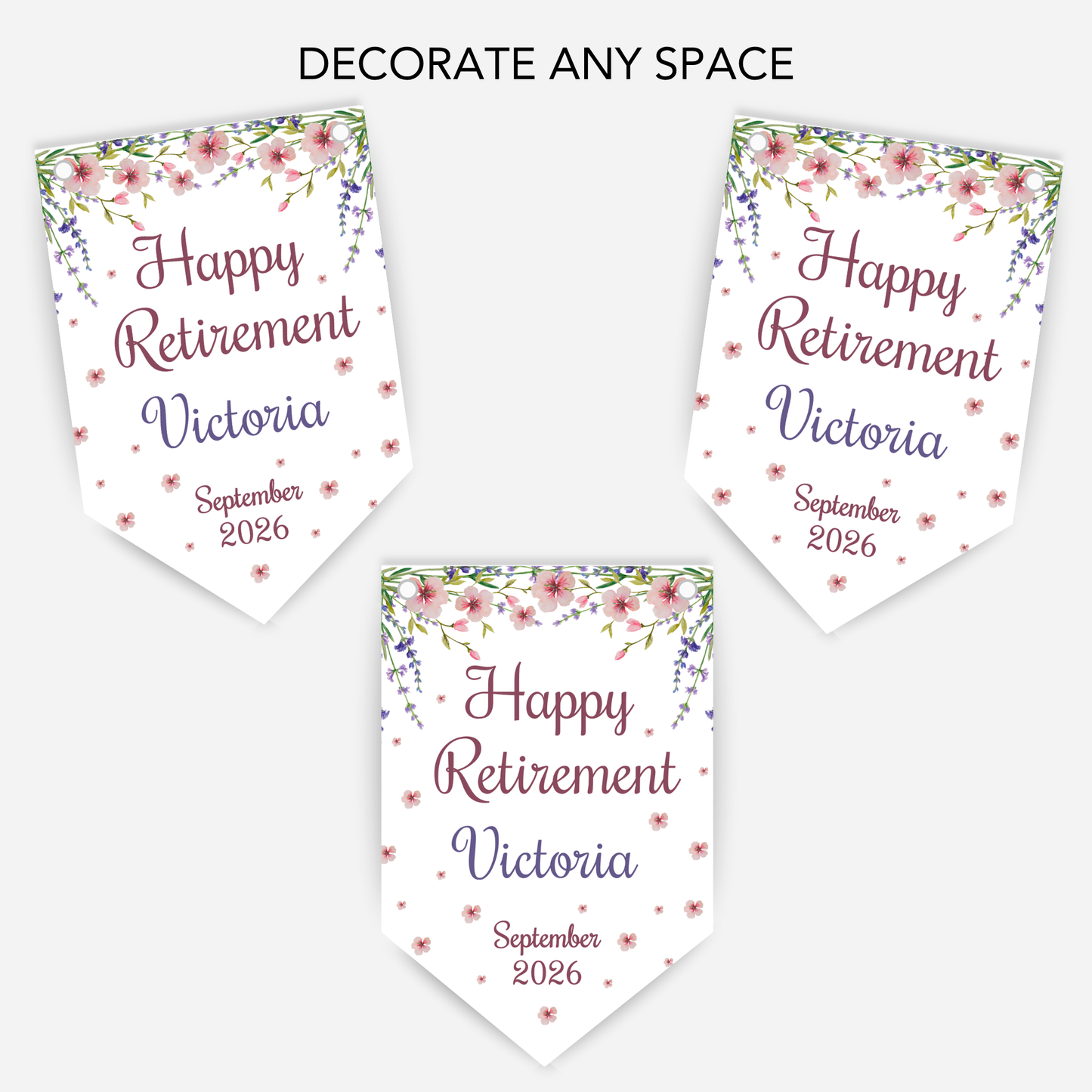 Retirement or any occasion bunting, pretty wildflower design - B300