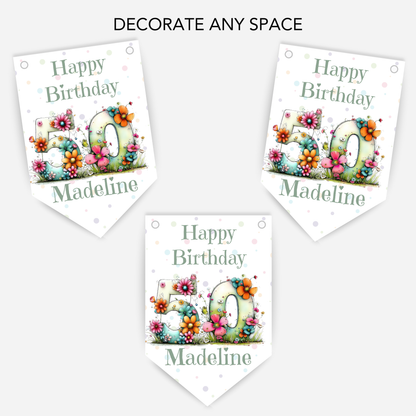 Quirky Floral Any Number Bunting – Party Banner – Party Decoration - B284