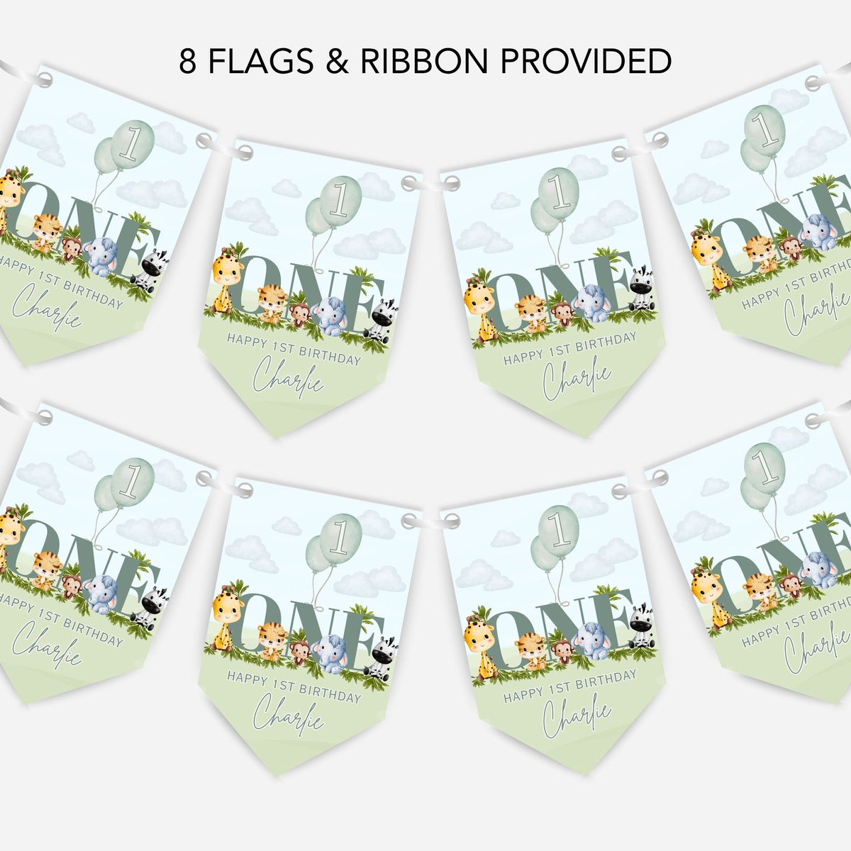 1st Birthday Baby Safari AnimalBunting - B326
