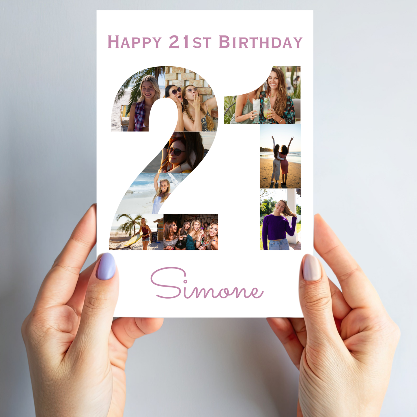 Pink 21st Birthday Photo Collage Card - PC07