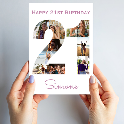 Pink 21st Birthday Photo Collage Card - PC07