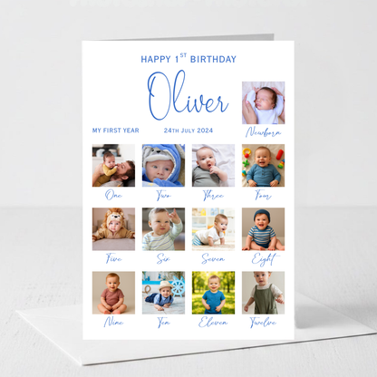 Newborn to 12 Months Milestone - Personalised 1st Birthday Photo Card - PC57