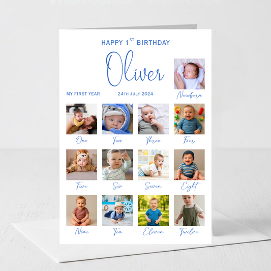 Newborn to 12 Months Milestone - Personalised 1st Birthday Photo Card - PC57
