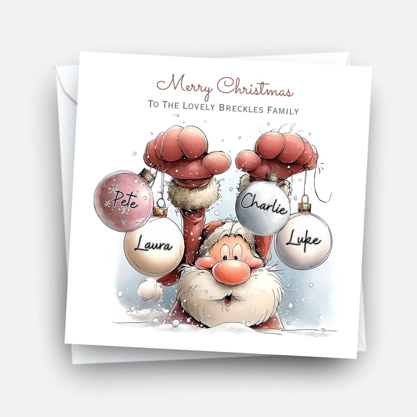Santa Bauble Card with family names - X24