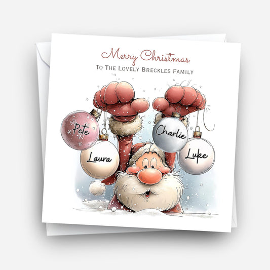 Santa Bauble Card with family names - X24