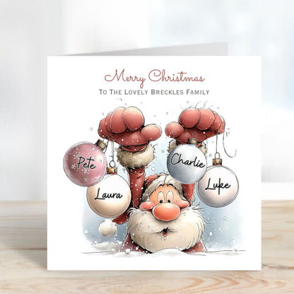 Santa Bauble Card with family names - X24